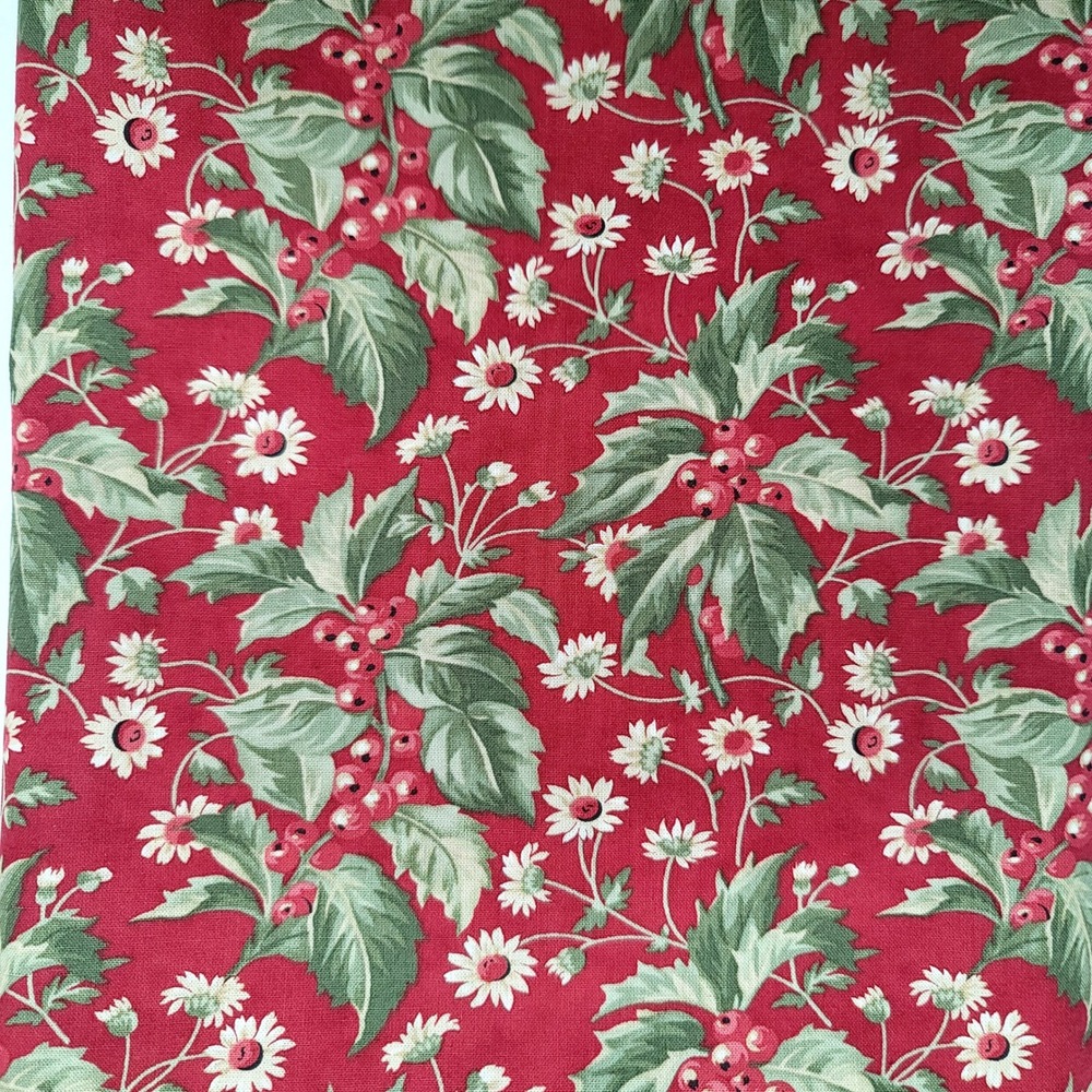 1yd Moda Poinsettia Plaza by 3 Sisters‎ Red Holly Berry Cotton Fabric 44291